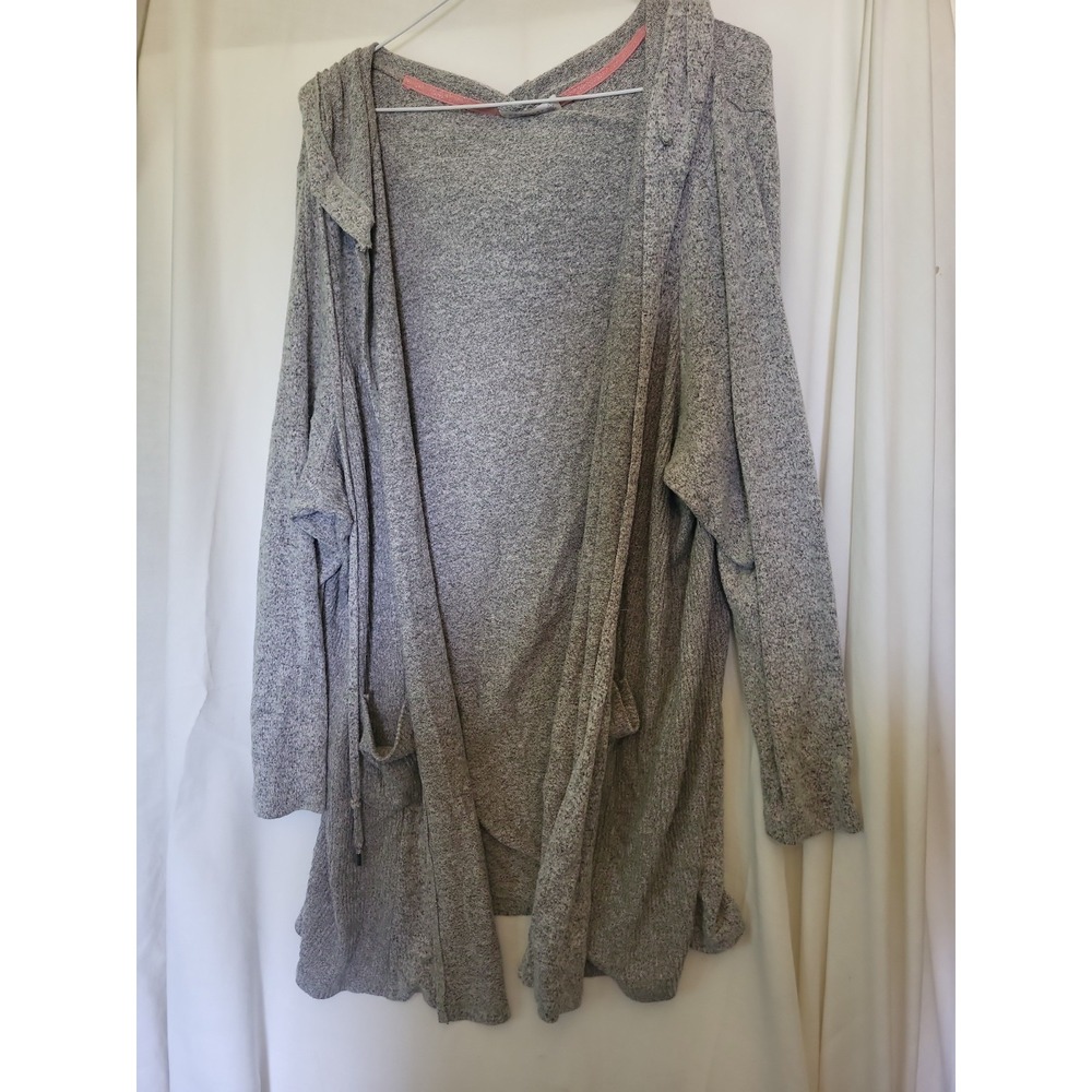 Retrology Womens Size 1X Gray Open Front Hooded Cardigan With Pockets